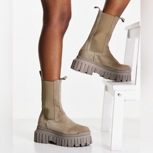 ASOS Women's Grey Addison Premium Suede Chunky Chelsea Boots